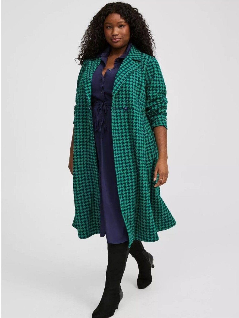 Torrid Green Blue Houndstooth Longline Tie Coat Plus Size 4X